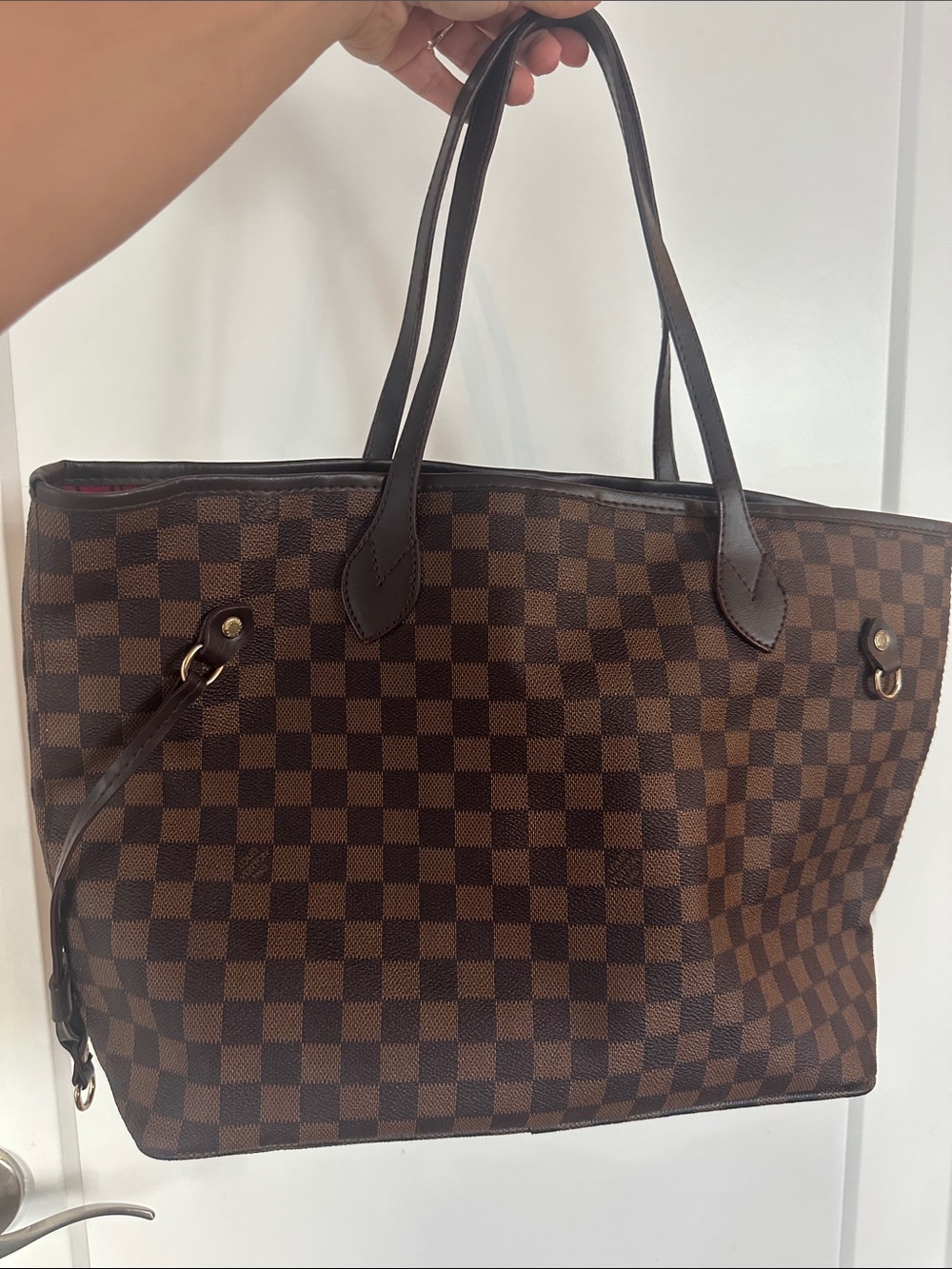 LV Neverfull Brown Checkered Tote Bag - Classic Everyday Shopper